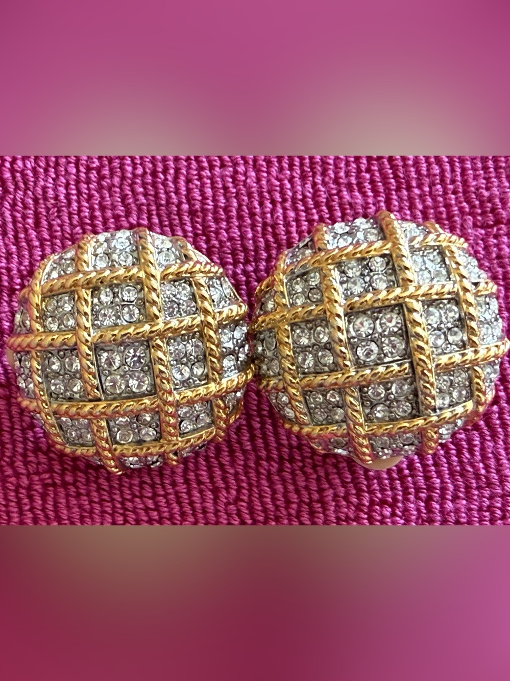 VintageGold-Tone Crystal Lattice Dome clipper Earrings - Sparkling Silver & Gold
